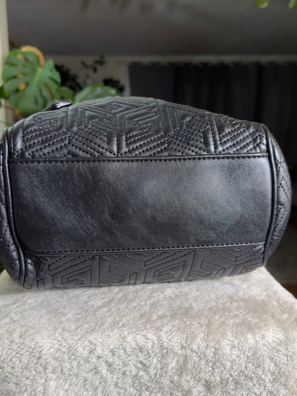 Guess Geometric Quilted Barrel Satchel Bag Black 3D Cube Top Handbag Purse